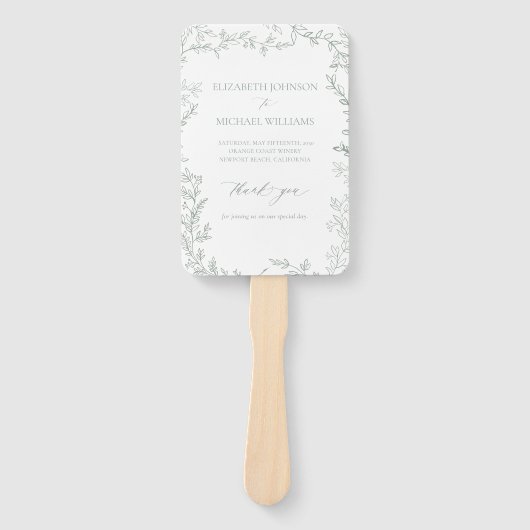 Bladzijde Sage Groen Elegant Monogram Bruiloft Pro Handwaaier (Voorkant)