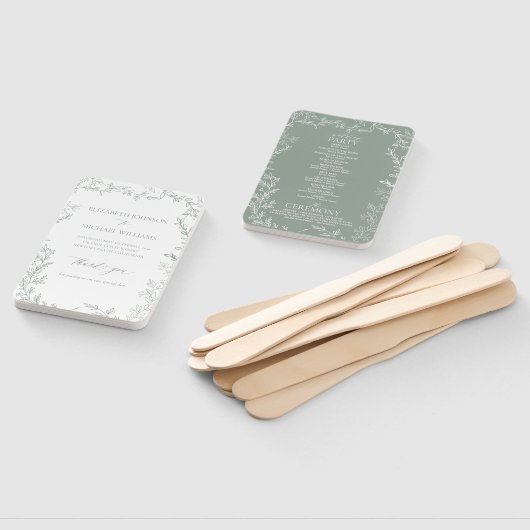 Bladzijde Sage Groen Elegant Monogram Bruiloft Pro Handwaaier (Niet-gemonteerd)