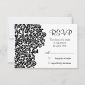 Bladzwarte damast wervelingen Wedding RSVP (Voorkant)