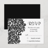 Bladzwarte damast wervelingen Wedding RSVP Kaartje (Voorkant / Achterkant)