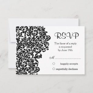Bladzwarte damast wervelingen Wedding RSVP Kaartje