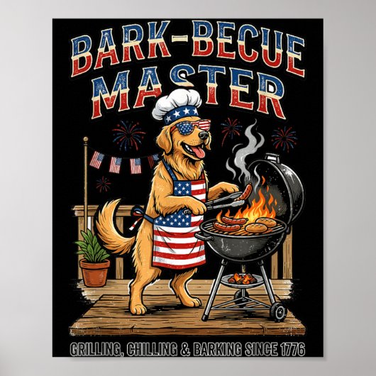 Blaf B Que Meester Patriottische Hond Grappige BBQ Poster (Voorkant)