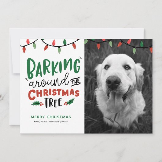 Blaf rond de Kerstboom Hond Kerst Feestdagenkaart (Voorkant)
