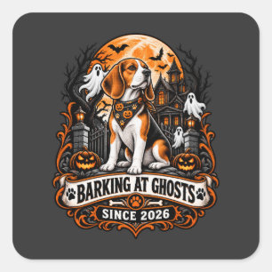 Blaf tegen geesten sinds 2026 Beagle Halloween spo Vierkante Sticker