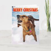 Blaffende hond in de sneeuw Kerst Kaart (Voorkant)