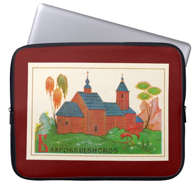 Blagoveshchenskoye Wood Russische kerk Laptop Sleeve (Voorkant)