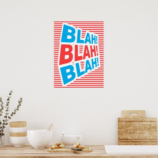 Blah, Blah, Blah, grappig poster, typografische po Poster (Keuken)