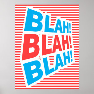 Blah, Blah, Blah, grappig poster, typografische po Poster