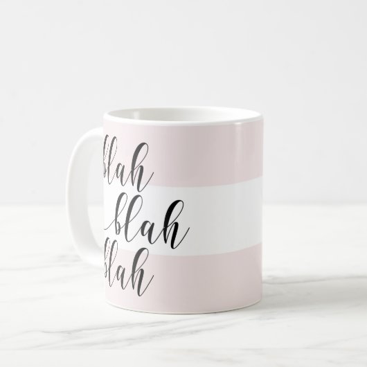 Blah Blah! Modern Script Blush Pink Stripes Koffiemok (Voorkant links)