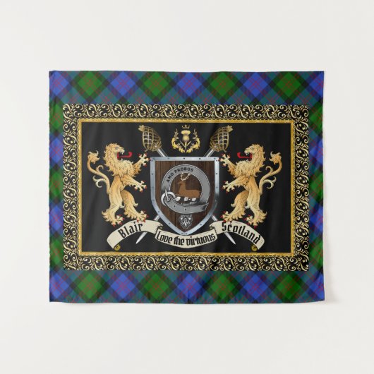 Blair Clan Badge & Motto w/Lions Wandkleed (Voorkant (horizontaal))