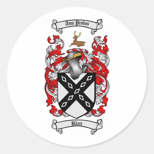 BLAIR FAMILIE CREST - BLAIR WAPENKAT RONDE STICKER (Voorkant)