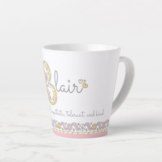 Blair Letter B-naam betekent monogram Latte Mok (Rechterhoek)