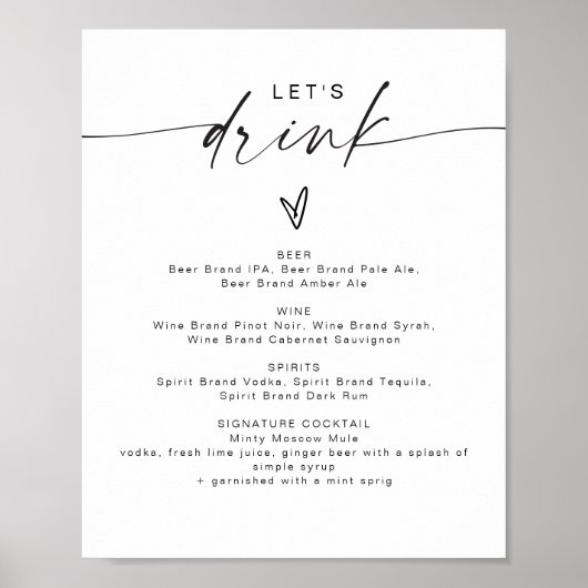 BLAIR Modern Bohemian Let's Drink Bar Menu Poster (Voorkant)