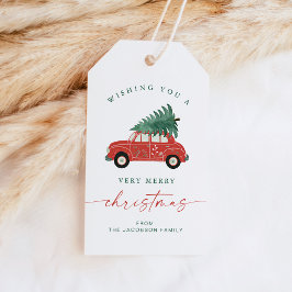 BLAIR Scandinavische rode auto boom Kerstmis Cadeaulabel