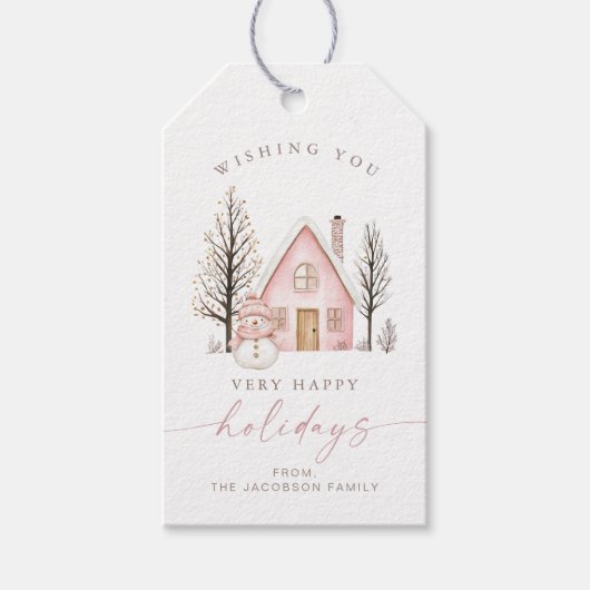 BLAIR Schattigeste Prettige feestdagen Roze Huis S Cadeaulabel (Voorkant)