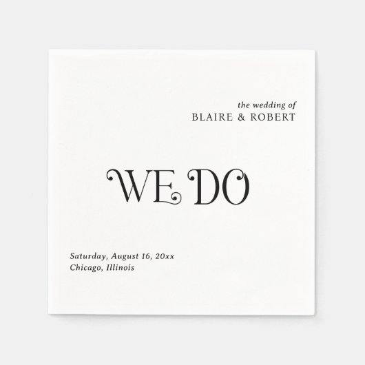 Blaire Black White Moderne Trouwdag Servet (Voorkant)