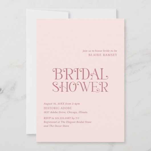 Blaire Blush Roze Modern Vrijgezellenfeest Kaart (Voorkant)
