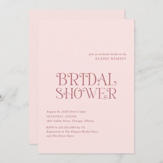 Blaire Blush Roze Modern Vrijgezellenfeest Kaart (Voorkant / Achterkant)