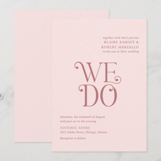 Blaire Blush Roze Moderne bruiloft Kaart (Voorkant / Achterkant)