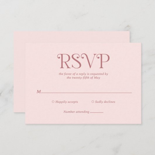 Blaire Blush Roze Moderne bruiloft RSVP Kaartje (Voorkant / Achterkant)
