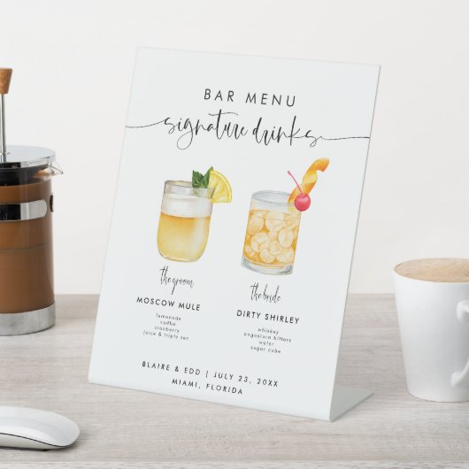 BLAIRE Modern Wedding Signature Drinken Menu Pedes Reclamebord Met Voetstuk (Insitu)