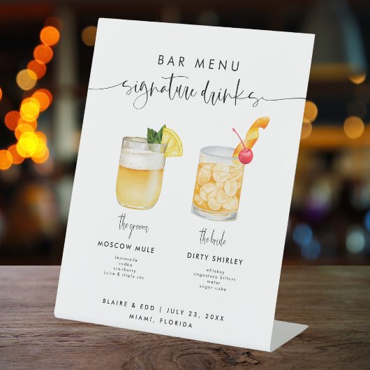 BLAIRE Modern Wedding Signature Drinken Menu Pedes Reclamebord Met Voetstuk