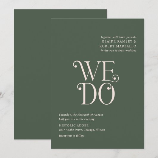 Blaire Moss Green Moderne bruiloft Kaart (Voorkant / Achterkant)