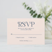 Blaire Navy Blue Modern Wedding RSVP Kaartje (Staand voorkant)