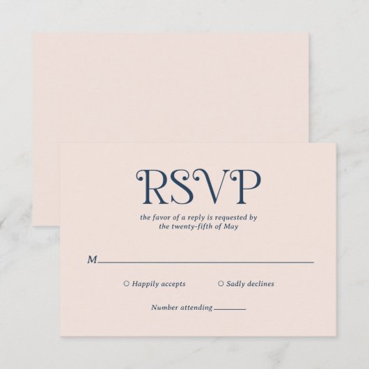 Blaire Navy Blue Modern Wedding RSVP Kaartje (Voorkant / Achterkant)