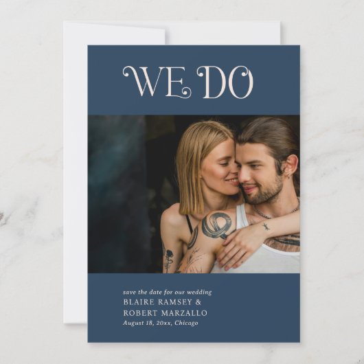 Blaire Navy Blue Modern Wedding Save The Date (Voorkant)