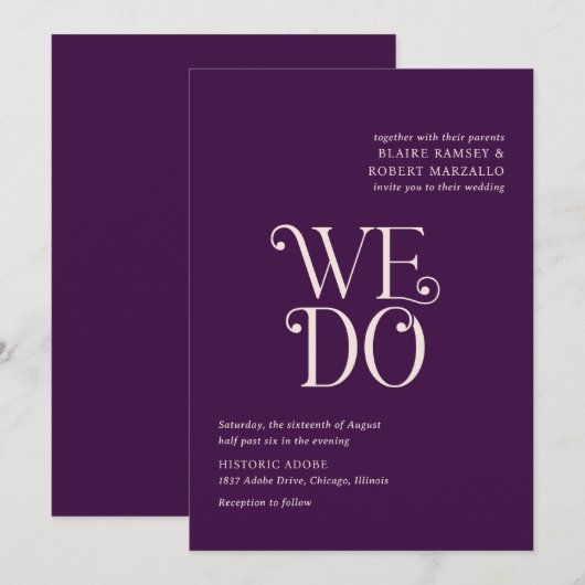 Blaire Paarse bruiloft Kaart (Voorkant / Achterkant)