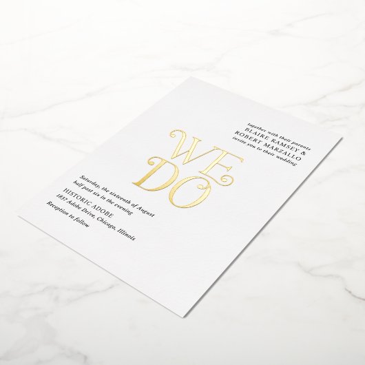 Blaire Zwart Wit Moderne bruiloft Folie Uitnodiging (Gedraaid)