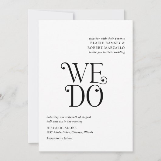 Blaire Zwart Wit Moderne bruiloft Kaart (Voorkant)