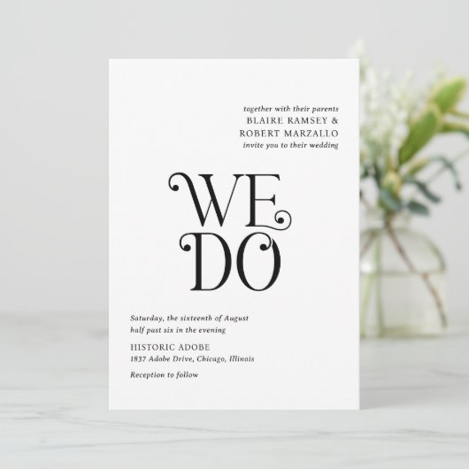 Blaire Zwart Wit Moderne bruiloft Kaart (Staand voorkant)