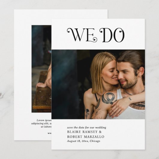 Blaire Zwart Wit Moderne bruiloft Save The Date (Voorkant / Achterkant)