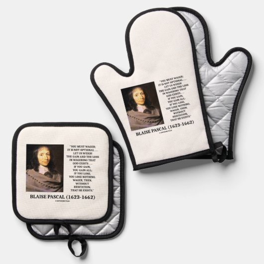 Blaise Pascal Gain Loss Wagering God bestaat citaa Ovenwant & Pannenlap Set (Voorkant / Achterkant)