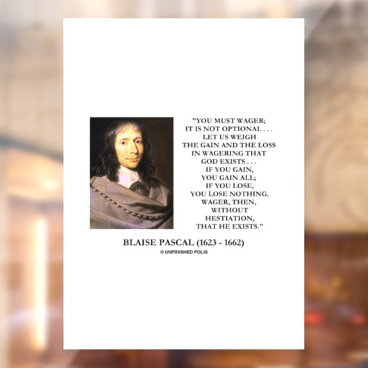Blaise Pascal Gain Loss Wagering God bestaat citaa Raamsticker (Vel 2)