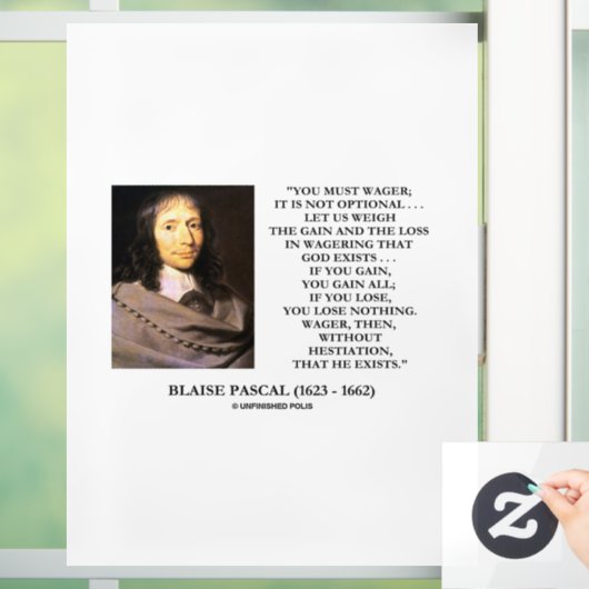 Blaise Pascal Gain Loss Wagering God bestaat citaa Raamsticker (Huis)