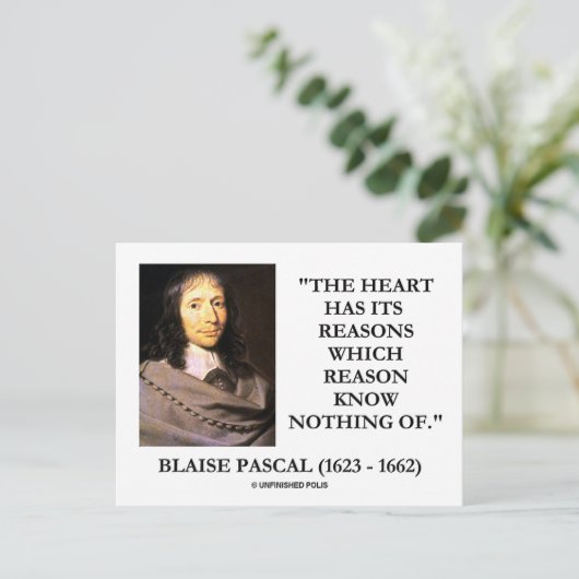Blaise Pascal Heart Reasons Reason Ken niets Briefkaart (Staand voorkant)