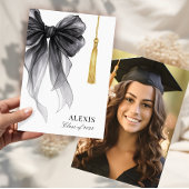 Blak Bow Coquette Photo Graduation Cap Tassel Aankondiging
