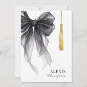 Blak Bow Coquette Photo Graduation Cap Tassel Aankondiging (Voorkant)