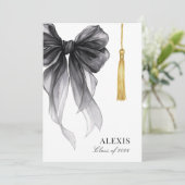 Blak Bow Coquette Photo Graduation Cap Tassel Aankondiging (Staand voorkant)