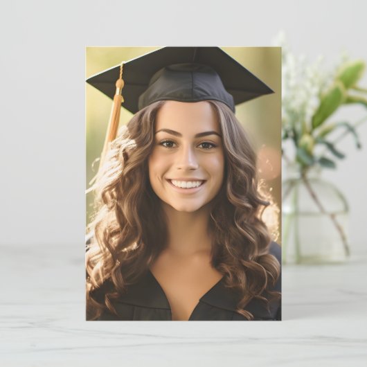 Blak Bow Photo Graduation Aankondiging (Staand voorkant)