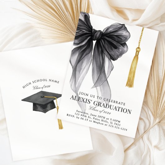 Blak Coquette Bow Graduation Hat Class of 2026 Kaart