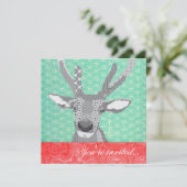 Blak & White Reindeer Turquoise Red Kaart (Staand voorkant)