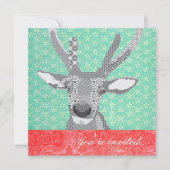 Blak & White Reindeer Turquoise Red Kaart (Voorkant)