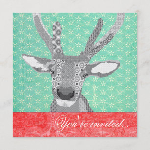 Blak & White Reindeer Turquoise Red Kaart