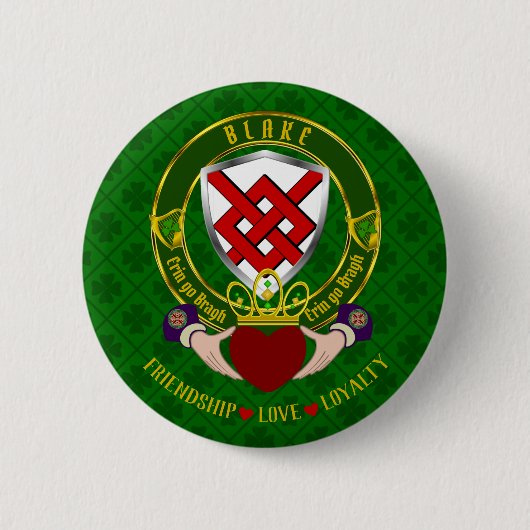 Blake Irish Shield & Claddagh Ronde Button 5,7 Cm (Voorkant)
