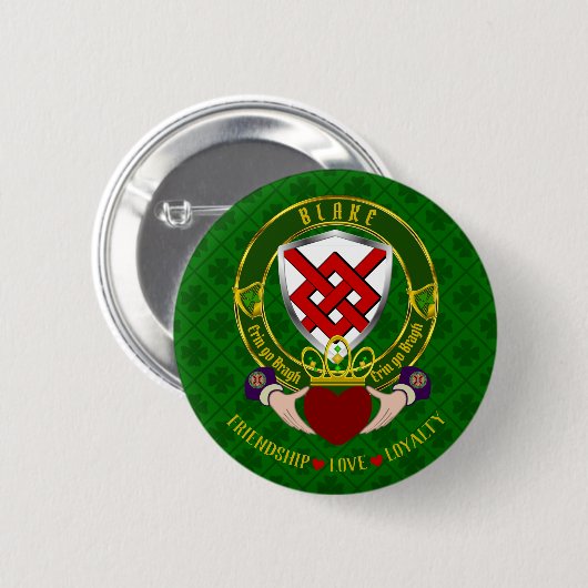 Blake Irish Shield & Claddagh Ronde Button 5,7 Cm (Voorkant /achterkant)