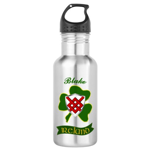 Blake Irish Shield & Shamrock gepersonaliseerd Waterfles (Voorkant)